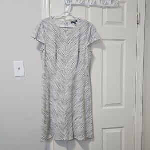 Chaps Gray Textured Striped A-Line Midi Dress